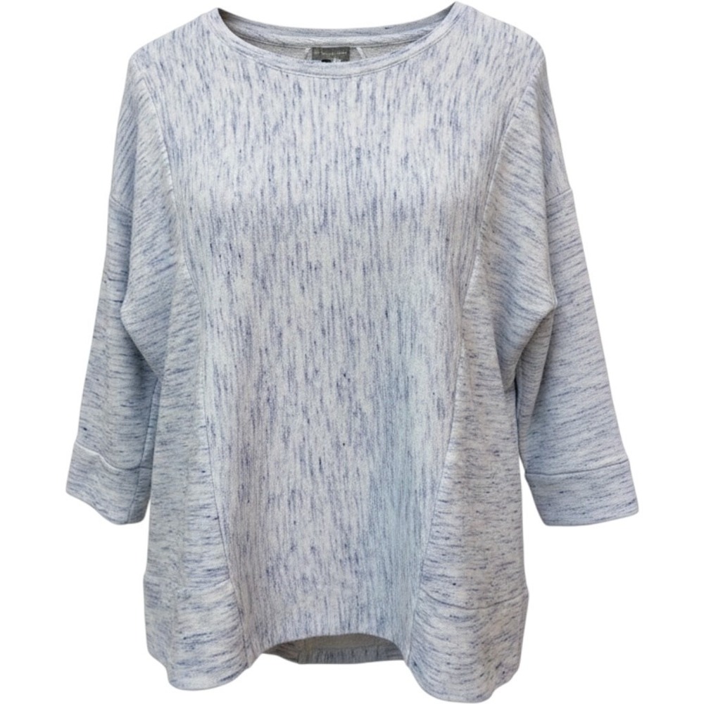 T by Talbots Sweatshirt Wms L Blue Space Dye 3/4 Sleeve Relaxed Athleisure